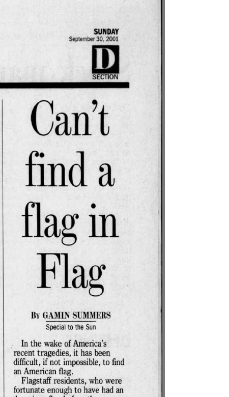 Can't Find a Flag in Flag — Arizona Daily Sun Business section front, September 30, 2001