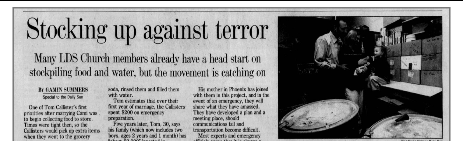 Stocking Up Against Terror — Arizona Daily Sun front page, November 4, 2001
